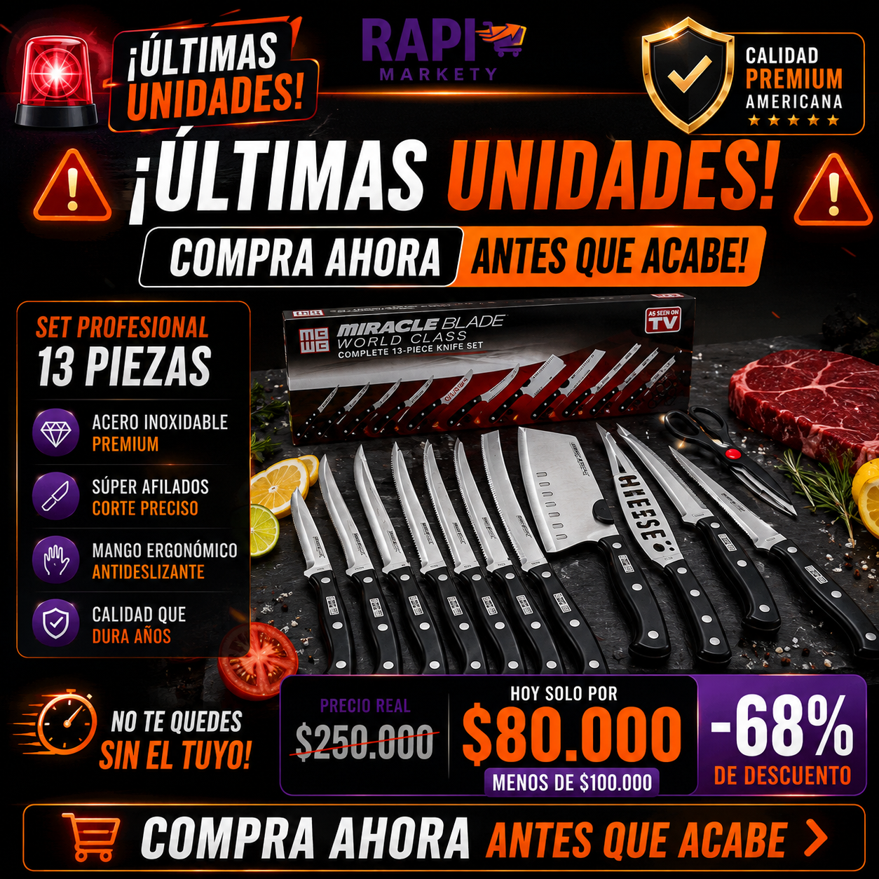 🔪 ChefPro™ | Set Premium: 12 Cuchillos + 1 Tijera + Envío GRATIS + 68% OFF 🎁