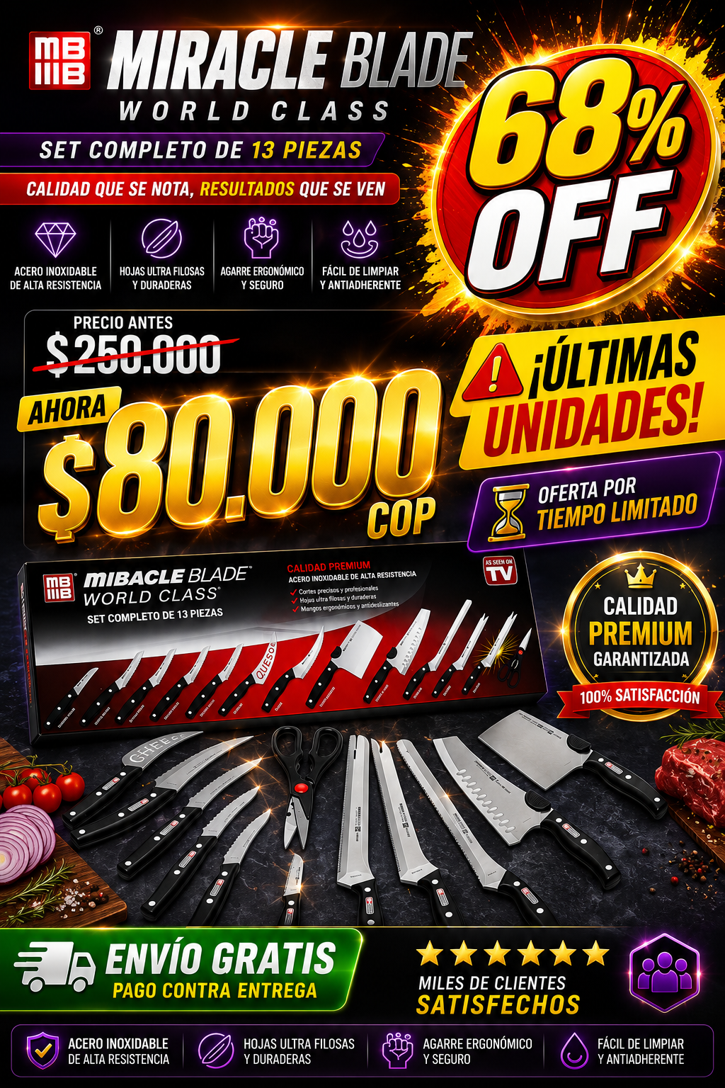 🔪 ChefPro™ | Set Premium: 12 Cuchillos + 1 Tijera + Envío GRATIS + 68% OFF 🎁