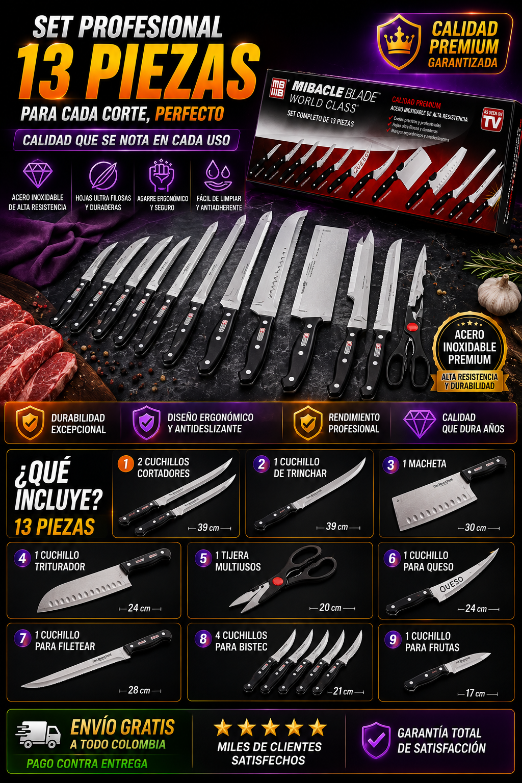 🔪 ChefPro™ | Set Premium: 12 Cuchillos + 1 Tijera + Envío GRATIS + 68% OFF 🎁