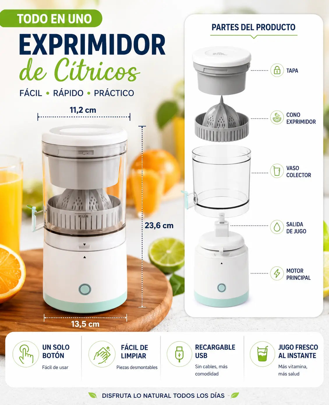⚡ Exprimidor Eléctrico Portátil | Tu Jugo Fresco en Menos de 1 Minuto